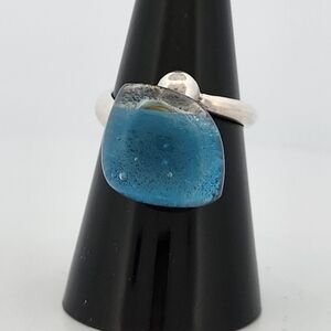 Sterling Silver Blue Dichroic Glass Ring